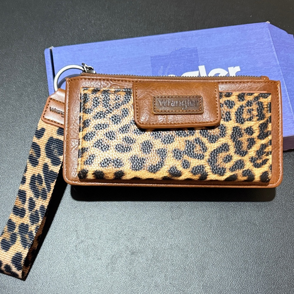Wrangler Leopard-Print Wristlet Wallet in Brown and Black